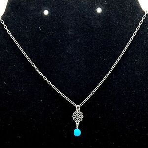 *3/$20* Dainty silver tone necklace with turquoise colored bead